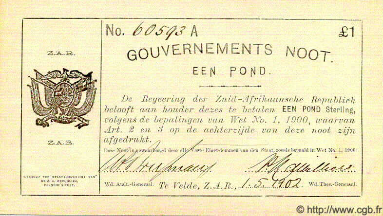 1 Pond SUDÁFRICA Te Velde 1902 P.066 MBC+ a EBC