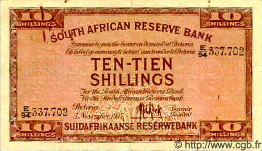 10 Shillings SUDÁFRICA  1947 P.082e MBC