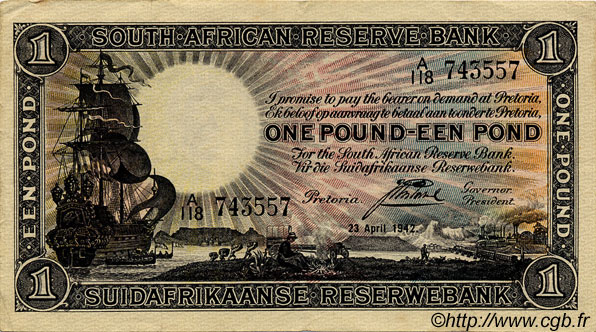 1 Pound AFRIQUE DU SUD  1942 P.084e TTB