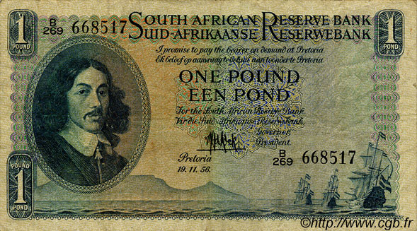1 Pound SOUTH AFRICA  1955 P.092d VF