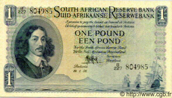 1 Pound SOUTH AFRICA  1956 P.092d XF