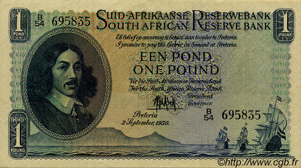 1 Pound SUDAFRICA  1950 P.092c q.SPL