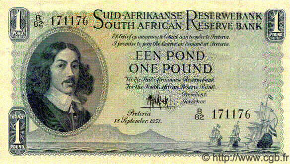 1 Pound SUDAFRICA  1951 P.092c SPL