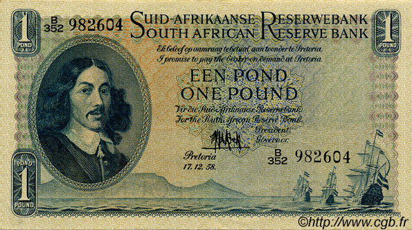 1 Pound SOUTH AFRICA  1958 P.093e XF-