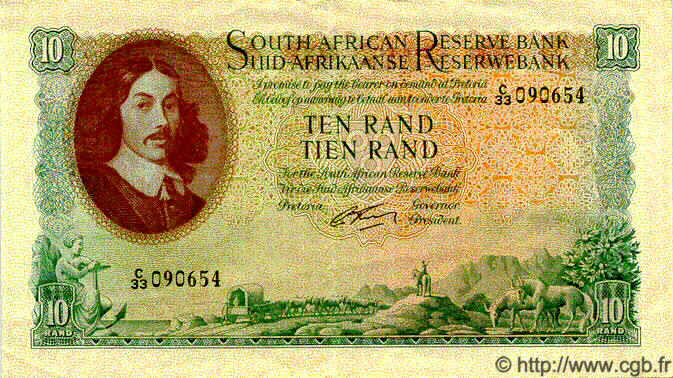 10 Rand SOUTH AFRICA  1962 P.106b VF+