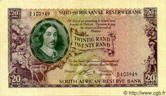 20 Rand SOUTH AFRICA  1962 P.108A XF