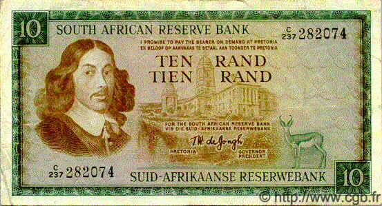 10 Rand SUDAFRICA  1974 P.113b MB