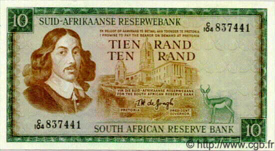 10 Rand SOUTH AFRICA  1974 P.114b AU