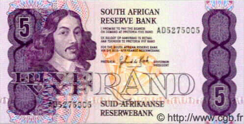 5 Rand SOUTH AFRICA  1990 P.119b UNC