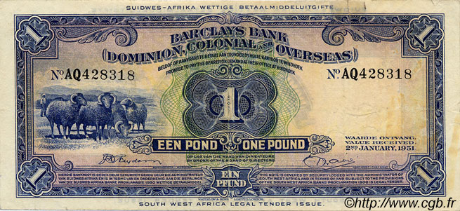 1 Pound SOUTH WEST AFRICA  1951 P.02d VF-