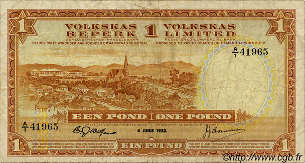 1 Pound SOUTH WEST AFRICA  1952 P.14a S
