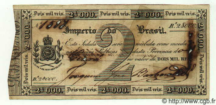 2 Mil Reis BRASILIEN  1833 P.A152b fSS