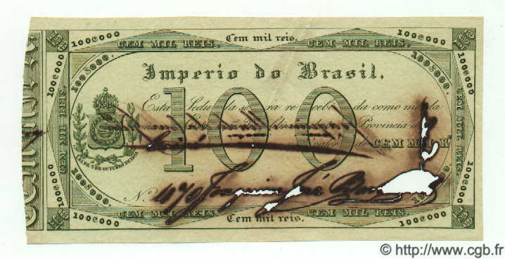 100 Mil Reis BRASILIEN  1833 P.A157 fVZ