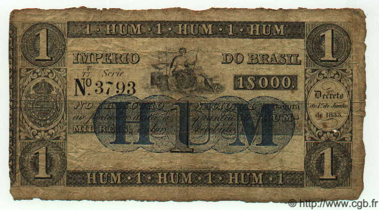 1 Mil Reis BRAZIL  1860 P.A219 VG