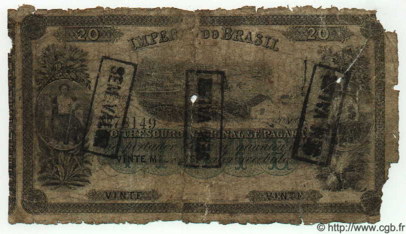 20 Mil Reis Annulé BRAZIL  1870 P.A241 P