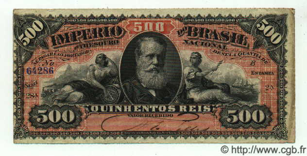 500 Reis BRAZIL  1880 P.A243a VF+