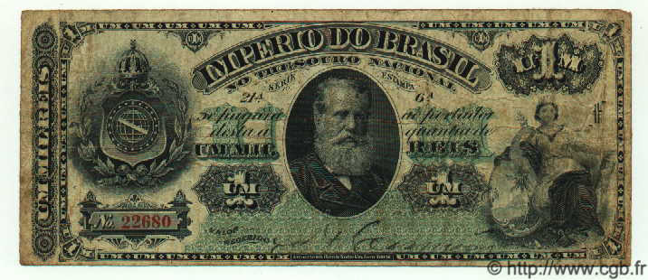 1 Mil Reis BRAZIL  1879 P.A250a F