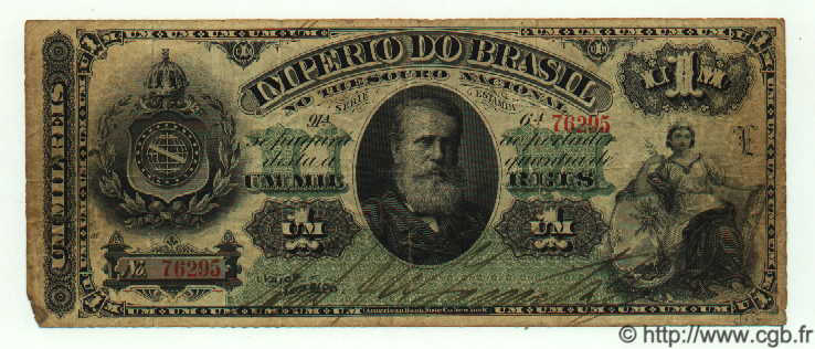1 Mil Reis BRAZIL  1879 P.A250b F+
