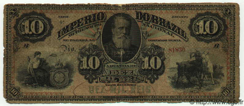 10 Mil Reis BRAZIL  1883 P.A258a G
