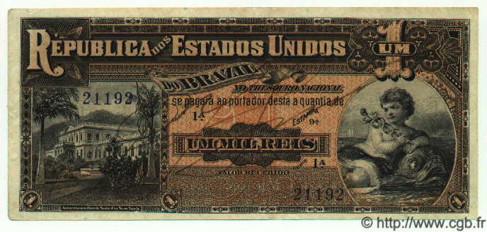 1 Mil Reis BRAZIL  1918 P.005 VF