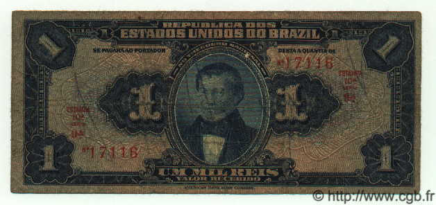 1 Mil Reis BRAZIL  1919 P.006 VG