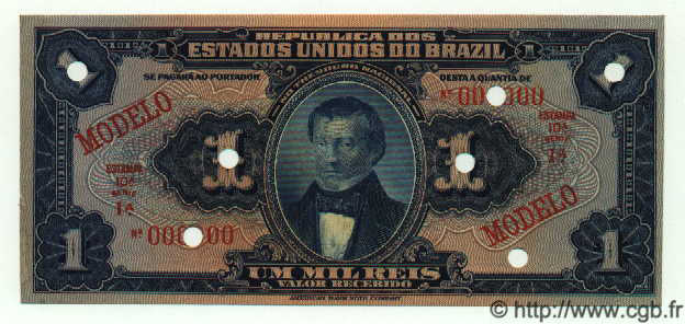 1 Mil Reis Spécimen BRAZIL  1919 P.006 UNC