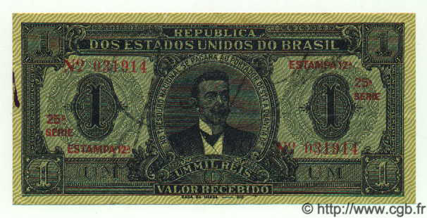 1 Mil Reis BRASILIEN  1921 P.008 VZ+