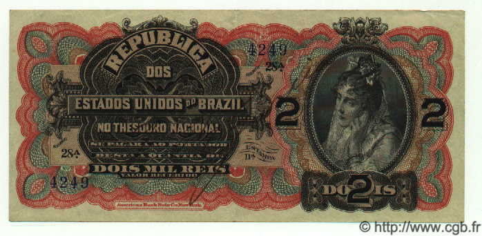 2 Mil Reis BRAZIL  1918 P.013 XF
