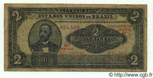 2 Mil Reis BRAZIL  1921 P.016 F-