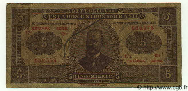 5 Mil Reis BRASIL  1922 P.027 RC+