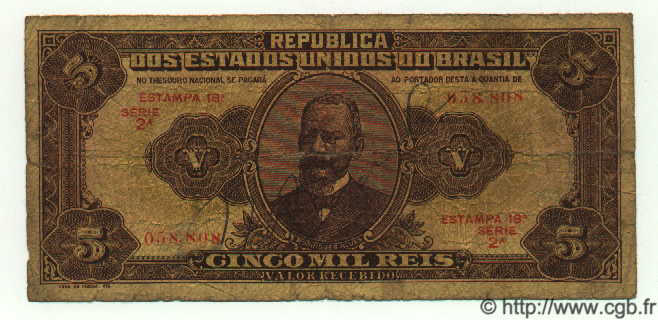 5 Mil Reis BRAZIL  1923 P.028 G