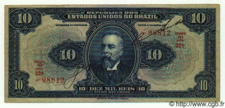 10 Mil Reis BRAZIL  1918 P.036 VF