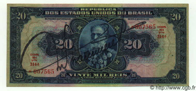 20 Mil Reis BRASILIEN  1931 P.048c fVZ