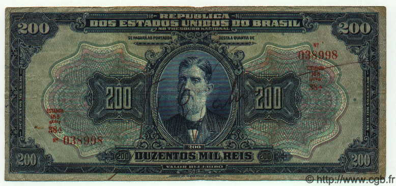200 Mil Reis BRASIL  1925 P.081b RC+