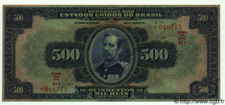 500 Mil Reis BRAZIL  1931 P.092c F+