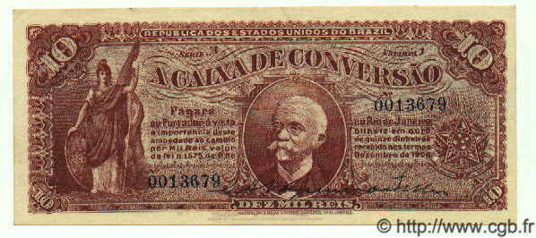 10 Mil Reis BRASILIEN  1906 P.094 fST+