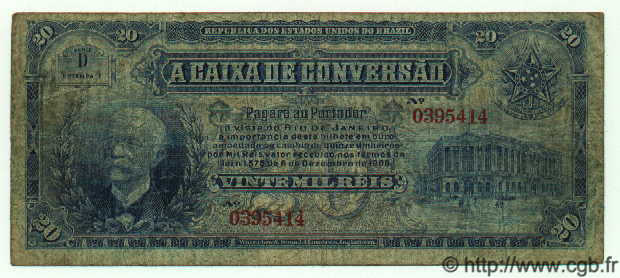 20 Mil Reis BRAZIL  1906 P.095 VG