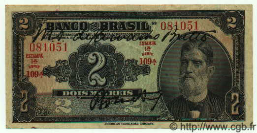 2 Mil Reis BRAZIL  1923 P.111 VF+