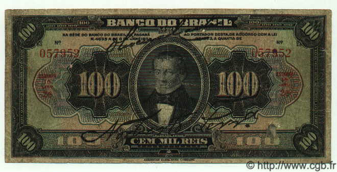 100 Mil Reis BRAZIL  1923 P.120 VG