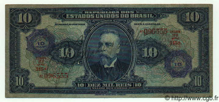 10 Cruzeiros sur 10 Mil Reis BRAZIL  1942 P.126 F