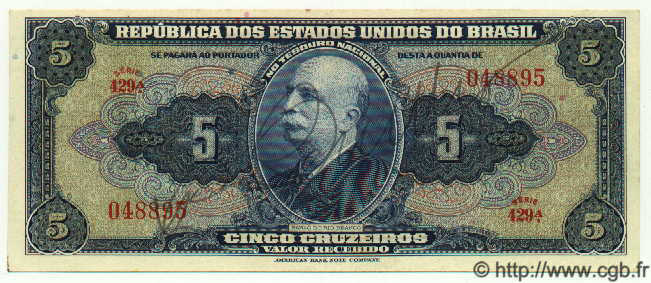 5 Cruzeiros BRAZIL  1943 P.134a UNC-