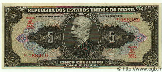 5 Cruzeiros BRASILE  1950 P.142 q.FDC
