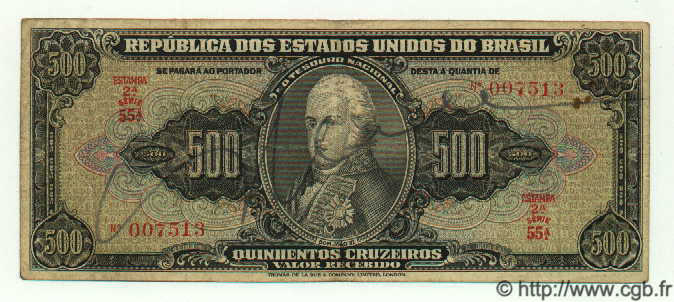 500 Cruzeiros BRASIL  1949 P.148 BC+