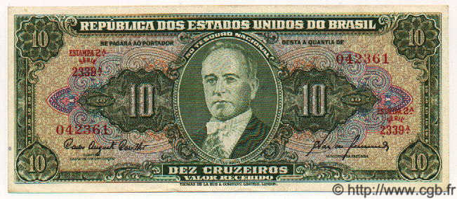 10 Cruzeiros BRAZIL  1960 P.159f AU