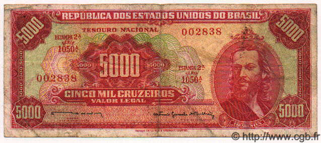 5000 Cruzeiros BRASIL  1964 P.182b BC