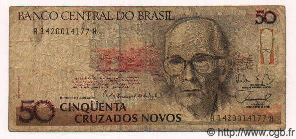 50 Cruzados Novos BRAZIL  1989 P.219 F