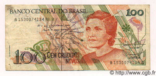 100 Cruzados Novos BRAZIL  1989 P.220 VF