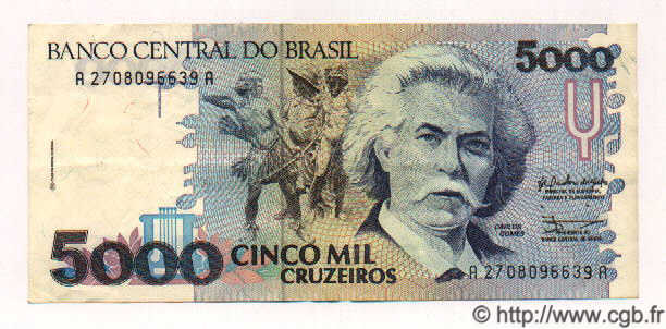 5000 Cruzeiros BRAZIL  1992 P.232a VF