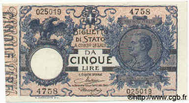 5 Lire ITALIA  1918 P.023e SPL