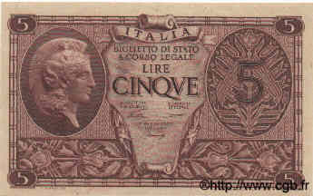 5 Lire ITALY  1944 P.031a AU